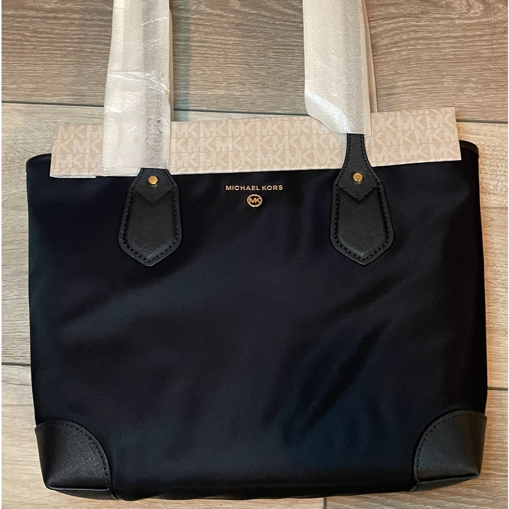 MICHAEL MICHAEL KORS Eva Small Nylon Top Zip Tote Black   NWT